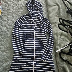 Lands' End Striped Navy and White Hoodie Size S